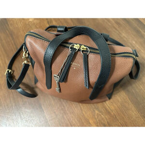 Fossil Black and Brown Top Handle Bag with Long Strap